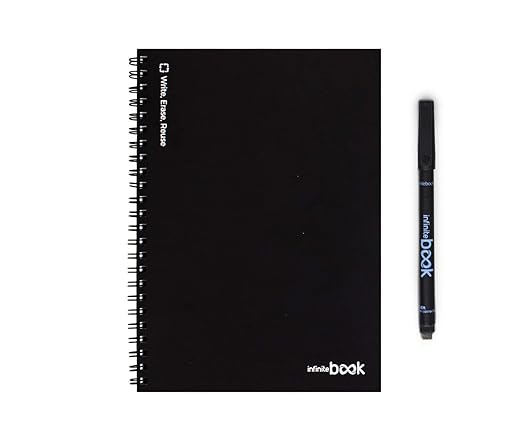 InfiniteBook – Das Whiteboard-Notizbuch – A5-Größe, blanko Seiten, inkl. Stift A5 - Liso Schwarz