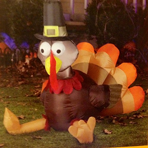 Gemmy Turkey Wearing Pilgrim Hat Inflatable Airblown Yard Decoration, 3-Feet Tall