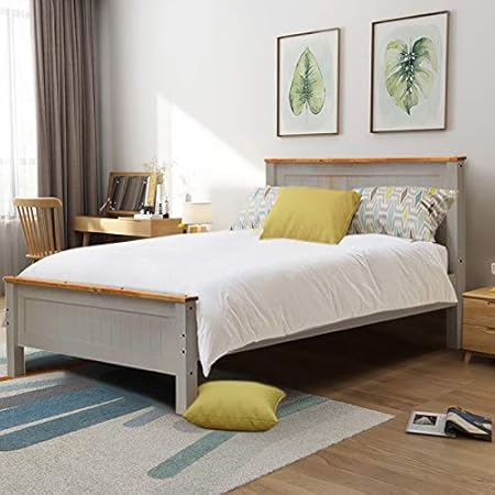 Inmozata 4ft6 Solid Pine Wooden Bed Frame Modern Double Bed With Strong Headboard And Footboard Bedroom Furniture By Warmiehomy Grey Bedroom Furniture Furniture Cate Org