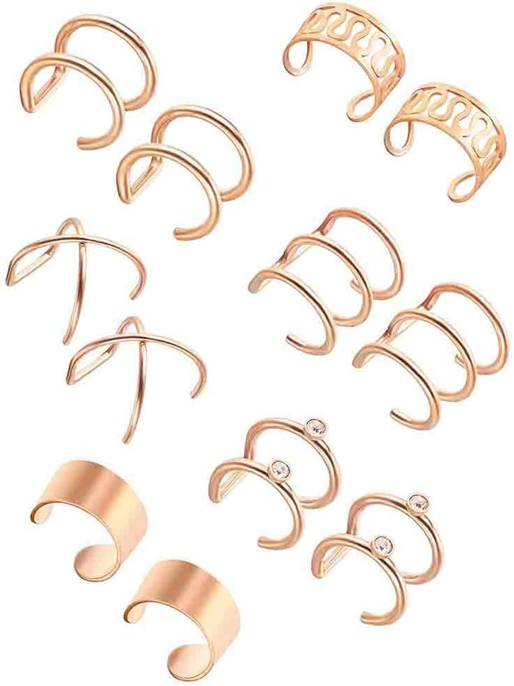 Pinhan 6 Pairs Ear Cuff Set Ear Clips Non-Piercing Earrings Cartilage Hoop Jewelry Accessory for Women Girls Supplies,Rose Gold