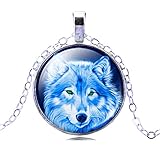 JIAYIQI Wolf Necklace Pendant Chain Glass Time Gem Statement Necklace