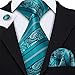 Barry.Wang Silk Neckties Teal Green Ties for Men Set with Hanky Cufflinks Woven