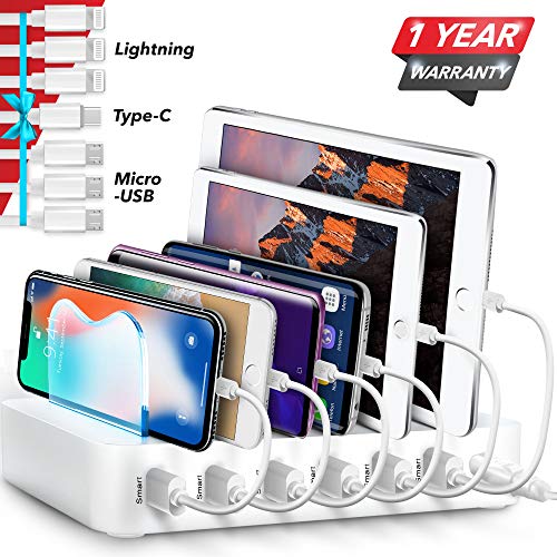 Poweroni USB Charging Station Dock - 6-Port - Fast Charge Docking Station for Multiple Devices - Multi Device Charger Organizer - Compatible with Apple iPad iPhone and Android Cell Phone and Tablet