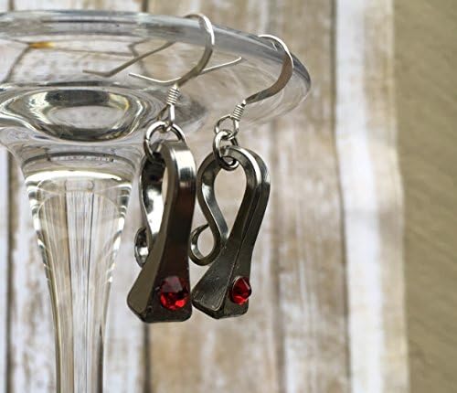 Birthstone January Horseshoe Nails Earrings Garnet Color