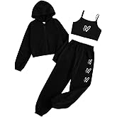 Floerns Girls Graphic Print Clothes Cami Top Sweatpants Set with Jacket Hoodie 3 Piece Outfit