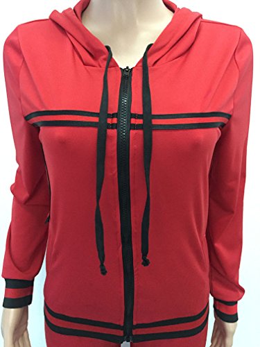 Womens Two Piece Outfits Hooded Jacket Suit Pants Set Sweatsuits Red L