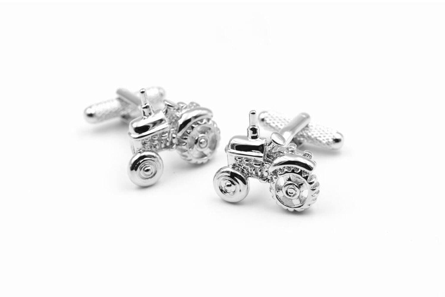 Small Silver Coloured Farm Tractor Cufflinks in an Onyx Art Cufflink Box