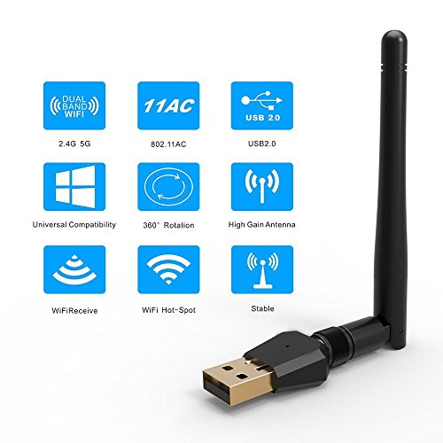 Wireless USB Wifi Adapter, USB Network Dongle Adapter, Dual Band 2.4GHz/150Mbps+5GHz/433Mbps, 802.11 ac/a/b/g/n High Gain Antenna Network Lan Card for Windows XP/7/8/10,MAC,OSX
