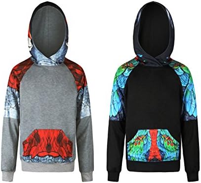 Men's Digital Printed Long Sleeves Hooded Pullover Sweatshirt Jacket Coat 2 Pack