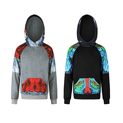 Men's Digital Printed Long Sleeves Hooded Pullover Sweatshirt Jacket Coat 2 Pack