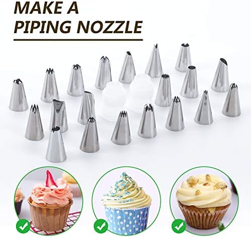 BELSVOR Douille Patisserie 34 Pièces, Douille à Pâtisserie en Acier Inoxydable, Douille Patisserie pour Decoration(24 Douilles, 2 Poches, 2 Coupleur, 2 Clous, 2 Brosse, 1 Ciseaux, 1 Boîte Rangement)