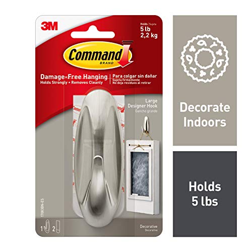 Command 5 lb Capacity Designer Hook, 1 hook, 2 strips, Indoor Use (17083BN-ES)