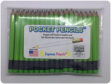 Neon Green Golf Pencils with Eraser - Half, Classroom, Pew, Short, Mini, Small, Non Toxic - Hexagon, Sharpened, 2 Pencil, Color - Neon Green, Pkg of 36 Pocket Pencils™