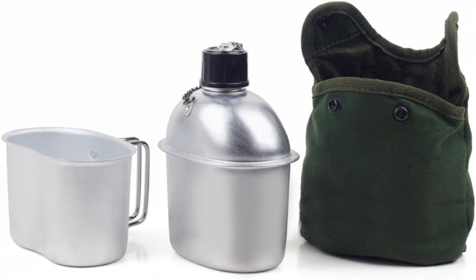 FastSolar Military Canteen 1QT Portable with 0.5QT Cup Green Cover Camping Hiking