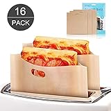16 Pack Toaster Bags - Reusable Grilled Cheese Sandwich Toaster Bags, Non-Stick, Heat Resistant, 3-Size Kitchen Cooking Toaster Oven Bags for Pastries, Pizza Slices,Chicken Nuggets,Sausages and more.