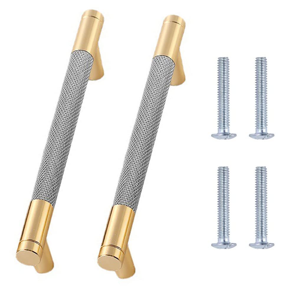 DAJUXIN 2 Pcs Cabinet Handles with Screws - Gold Kitchen Drawer Handles for Cupboards & Chest of Drawers - 158mm Gray+Golden