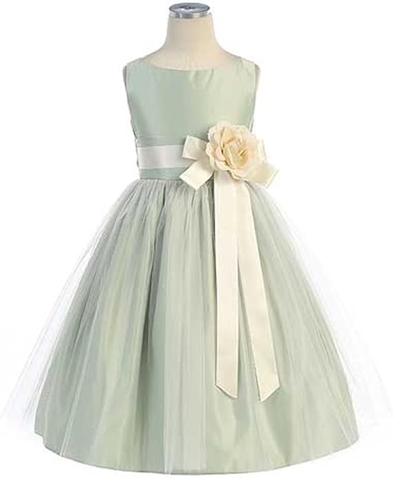 Sweet Kids Girls Size 12 Sage Tulle Satin Easter Flower Girl Dress