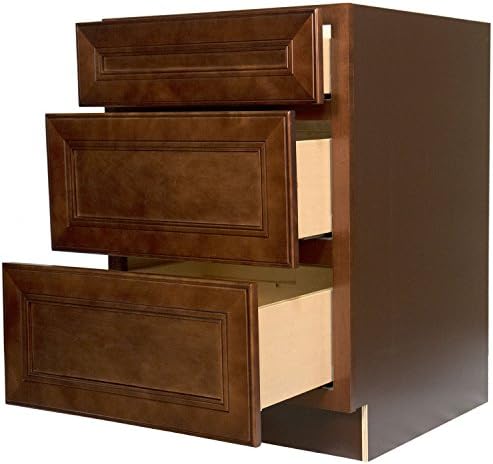 Everyday Cabinets 36 x 34.5 x 24 in. Soft Close Three Drawer Base Cabinet in Leo Saddle with 3 Drawers RTA