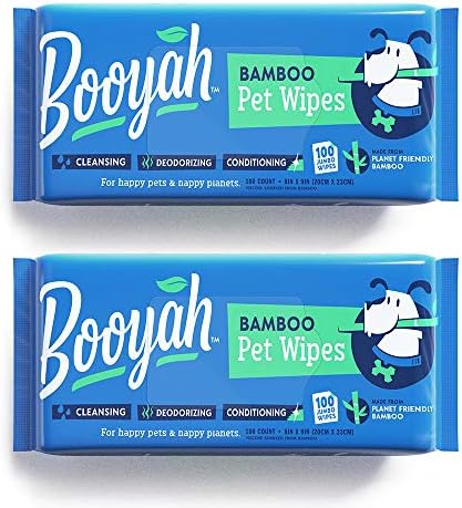 Booyah Tree Free Bamboo Pet Wipes, Hypoallergenic & Deodorizing Cleaning Wipes for Dogs and Cats – Unscented, 2 Resealable Travel Packs, Total of 200 Jumbo Wipes