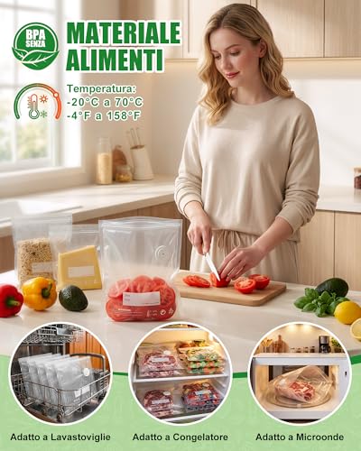 Babacom 30 Pieces Reusable Vacuum Food Bags with Air Valve and 10 Locking Clips (L:30 x 34 cm), BPA Free, Vacuum Food Bags for Freezer/Sous Video Cooking/Storage