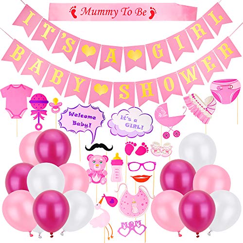 Auihiay 36 Pack Pink Girls Baby Shower Decorations Set With It S A