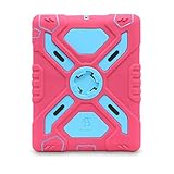 Ipad 2/3/4 Case Afranker Plastic Kid Proof Extreme Duty Dual Protective Back Cover with Kickstand and Sticker for Ipad 4/3/2 - Rainproof Sandproof Dust-proof Shockproof (Pink/Blue)