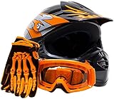 Youth Off Road Gear Combo Helmet Gloves & Goggles - Orange (XL)