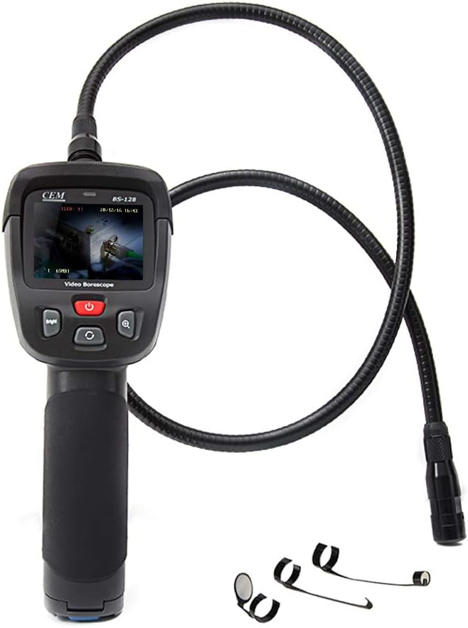 CEM BS-128 Digital Borescope Camera, Gooseneck Industrial Endoscope Waterproof Video Borescope Inspection Camera, 2.4'' Color TFT LCD