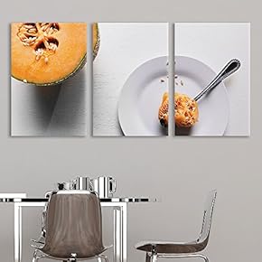 3 Panel Canvas Wall Art - Sweet Melon on The Plate - Giclee Print Gallery Wrap Modern Home Art Ready to Hang - 16"x24" x 3 Panels
