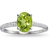 GemStar USA Sterling Silver Peridot and White Topaz Oval Crown Ring