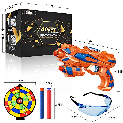 Bonbell Toy Gun for Kids, Nerf Blaster with Shooting Target, 40 Soft Foam Refill Darts, Wrist Band, Safety Goggle and Face Mask, Kids Shooting Game Toy, Best Xmas Birthday Gifts for Boys Girls 5-13