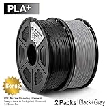 3D Warhorse PLA Plus(PLA+) Filament, PLA Plus(PLA+) Filament 1.75mm, Dimensional Accuracy +/- 0.02 mm, 4.4 LBS(2KG), Bonus with 5M PCL Nozzle Cleaning Filament, Black+Grey
