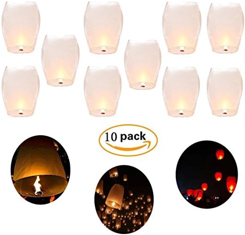 Sky Lanterns,Shellvcase 10Pcs Fly Sky Wish Paper,Fully Assembled, 100% Biodegradable,New Designed Environmentally Fly Paper,Great for Birthdays, Holidays, Weddings, Memorials, 4th of July