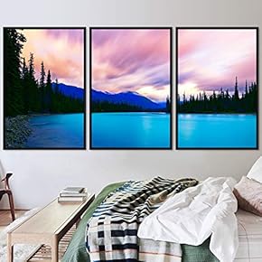 signwin 3 Piece Framed Canvas Wall Art Lake...