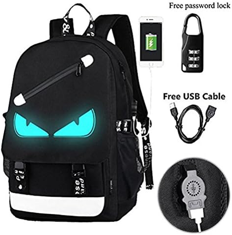 Kalakk Anime Luminous Backpack Noctilucent School Bags Daypack USB Chargeing Port Laptop Bag Handbag