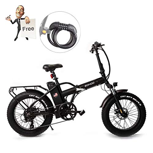 SOHOO 48V500W10AH 20″ Folding Fat Tire Electric Bike Mountain Bicycle Beach Cruiser EBike