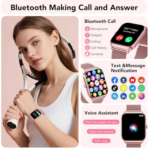 CASCHO Women's Smartwatch, 1.85 Inch Smartwatch with Call/Answer, 120+ Sports Smart Watch with Pedometer/Sleep, Fitness Tracker for iOS Android – Elegant Rose Gold 7
