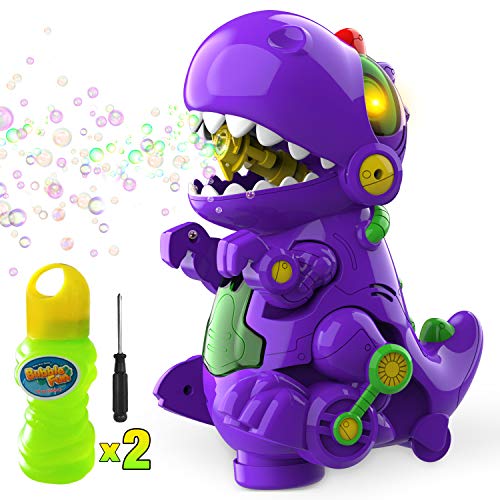 WisToyz Bubble Machine Dinosaur Toy Bump N Go Automatic Bubble Blower Bubble Maker Toys for Kids Toddlers Boys Girls 240ML Bubble Solution Screwdriver Included