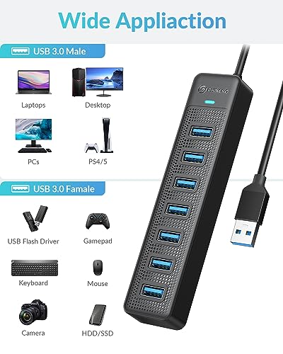 PHIXERO 7 Port USB 3.0 Hub Distributor, 5 Gbps USB Distributor, Multiport Adapter with 100 cm Cable, Compatible with All USB Port Devices (7 Port, 100 cm Cable)