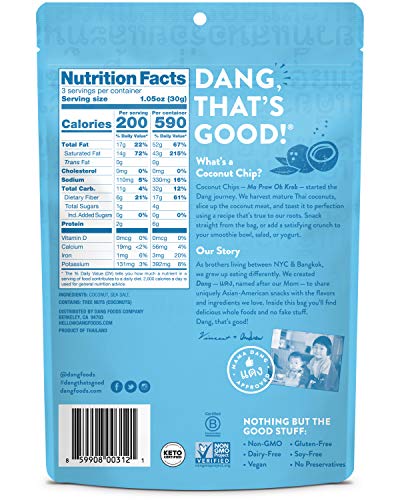 DANG KETO TOASTED COCONUT CHIPS | LIGHTLY SALTED UNSWEETENED | 1 PACK | KETO CERTIFIED, VEGAN, GLUTEN FREE, PALEO FRIENDLY, NON GMO, HEALTHY SNACKS MADE WITH WHOLE FOODS | 3.17 OZ RESEALABLE BAGS