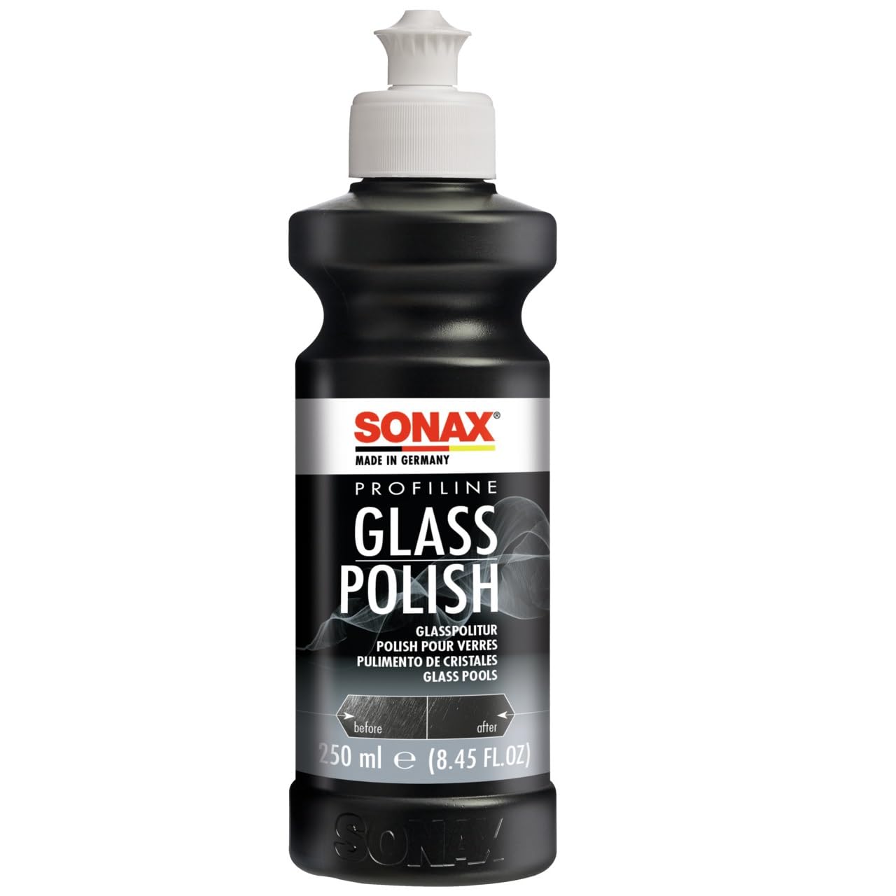 SONAX PROFILINE GlassPolish (250 ml) - removes slight scratches, blinding and etching from car windows made from glass. Silicone free | Item No. 02731410