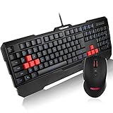 Tecknet Kraken 3 LED Adjustable Backlit Gaming Keyboard and Mouse - Red