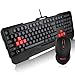 TeckNet Kraken Ergonomic Water-Resistant Backlit 3 LED Illuminated Gaming Keyboard and Mouse Combo Set - Red