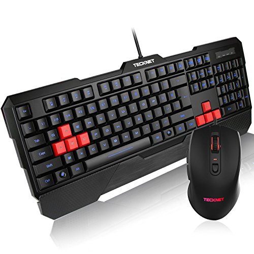 TeckNet Kraken Ergonomic Water-Resistant Backlit 3 LED Illuminated Gaming Keyboard and Mouse Combo Set - Red
