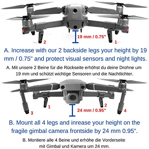 Drohnen Fahrwerk, 1 Set, kompatibel mit DJI Mavic 2 Pro, Dji Mavic 2 Zoom, Landebeine schützen Gimbal und Unterboden, Unterbau für sanftes Landen, Drohnen Beine Landung, Drohne Landegestell, Landefüße – Bild 3