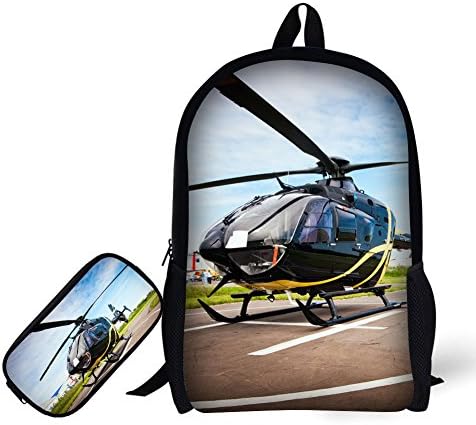 Students Backpack with Pencil Bag，17" Bookbag 3D Airplane Print for Kids
