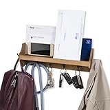 brightmaison Small Coat Rack Shelf Wall-Mounted with Hooks Wood Entryway Organizer Key Phone Mail Holder (Walnut)