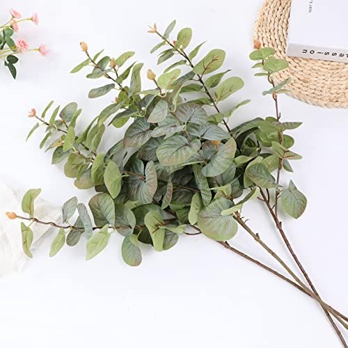 31" Artificial Greenery Long Stems Silk 3D Printed Fake Leaves, Silver