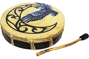 KHEOPS INTERNATIONAL Ceremonial Frame Drum - Moon & Raven, 12" diamerer, includes beater, Handmade & painted by artisans in Bali