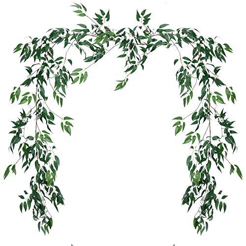 Artiflr Artificial Hanging Leaves Vines, 5.7 Ft Fake Willow Leaves Twigs Silk Plant Leaves Garland String in Green for Indoor/Outdoor Wedding Decor Party Supplies Greenery Crowns Wreath (Green-1) - Thumbnail 7
